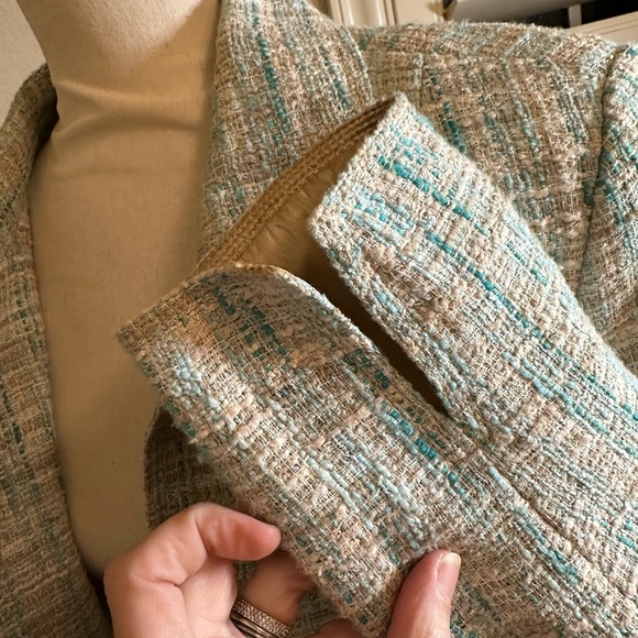 Villager Liz Claiborne Tweed suit skirt jacketed set ocean cream size 12 - Picture 5 of 10